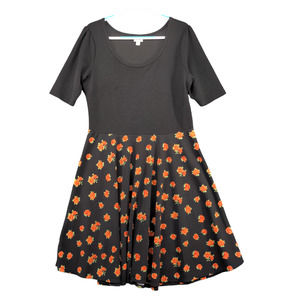 LuLaRoe Women's A-Line Dress Black 3XL Short Sleeve Floral Print Scoop Neck